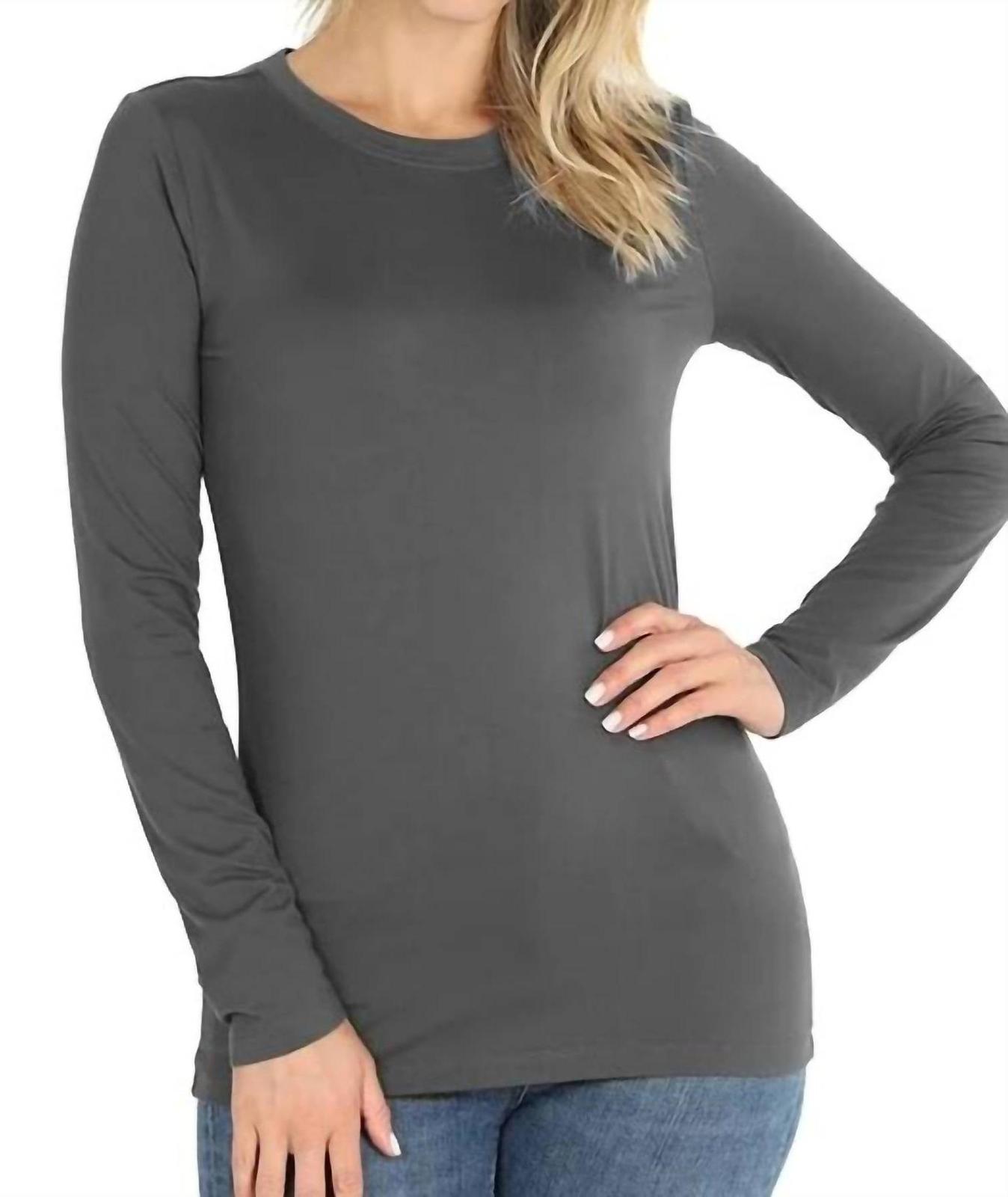 Zenana Back To Basic Round Neck Long Sleeve Grey - $31.00