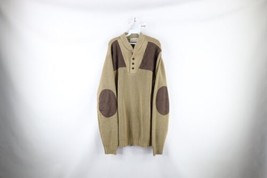 Vintage Streetwear Mens 2XL XXL Ribbed Knit Elbow Patch Henley Sweater Brown - £42.60 GBP