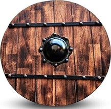 Medieval Vikings Era Adult Size 24&quot; Warrior Shield Handmade Natural Wood &amp; Rough - £94.14 GBP