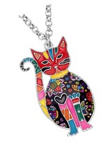 Cute 6 Colors Sitting Cat Necklace Unique Floral Cat - £46.99 GBP