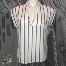 Forever 21 Womens White Black Striped Sleeveless V Neck Shirt Blouse Top... - £19.67 GBP