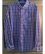 US Polo Assn Stretch Mens Large Blue Red White Plaid Button Up Long Slee... - $14.85