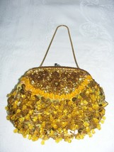 Vintage Purse Handbag Clutch Gold Sequin Gold &amp; Yellow Beads Taiwaan - $464.00 MXN