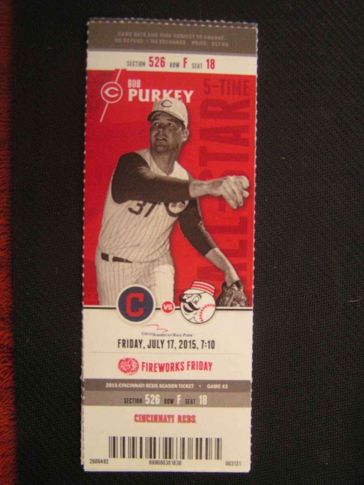 Primary image for MLB 2015 Cincinnati Reds Full Unused Ticket Stub Vs Cleveland 7/17/15