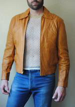 Made To Order Men Brown Biker Jacket With Real Leather and Fastening Zipper - $2,546.82 MXN