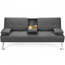 Convertible Folding Futon Sofa Bed Fabric with 2 Cup Holders-Dark Gray - Color: - $507.65