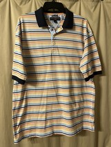 Tommy Hilfiger Golf Short Sleeve Oranges &amp; Blues Striped Shirt Size XL - £7.42 GBP