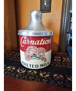 Vintage Carnation Malted Milk Enamel Aluminum Counter Jar w/ Lid 1930s - $7,343.47 MXN