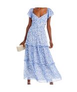 AQUA Flutter Sleeve Tiered Maxi Dress in Blue Metallic Size XL NEW - $726.24 MXN