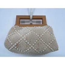 Vintage Koppi la Regale Ltd Cream Beaded Purse Bag Clutch Bakelite Handles 8x4x5 - $36.19