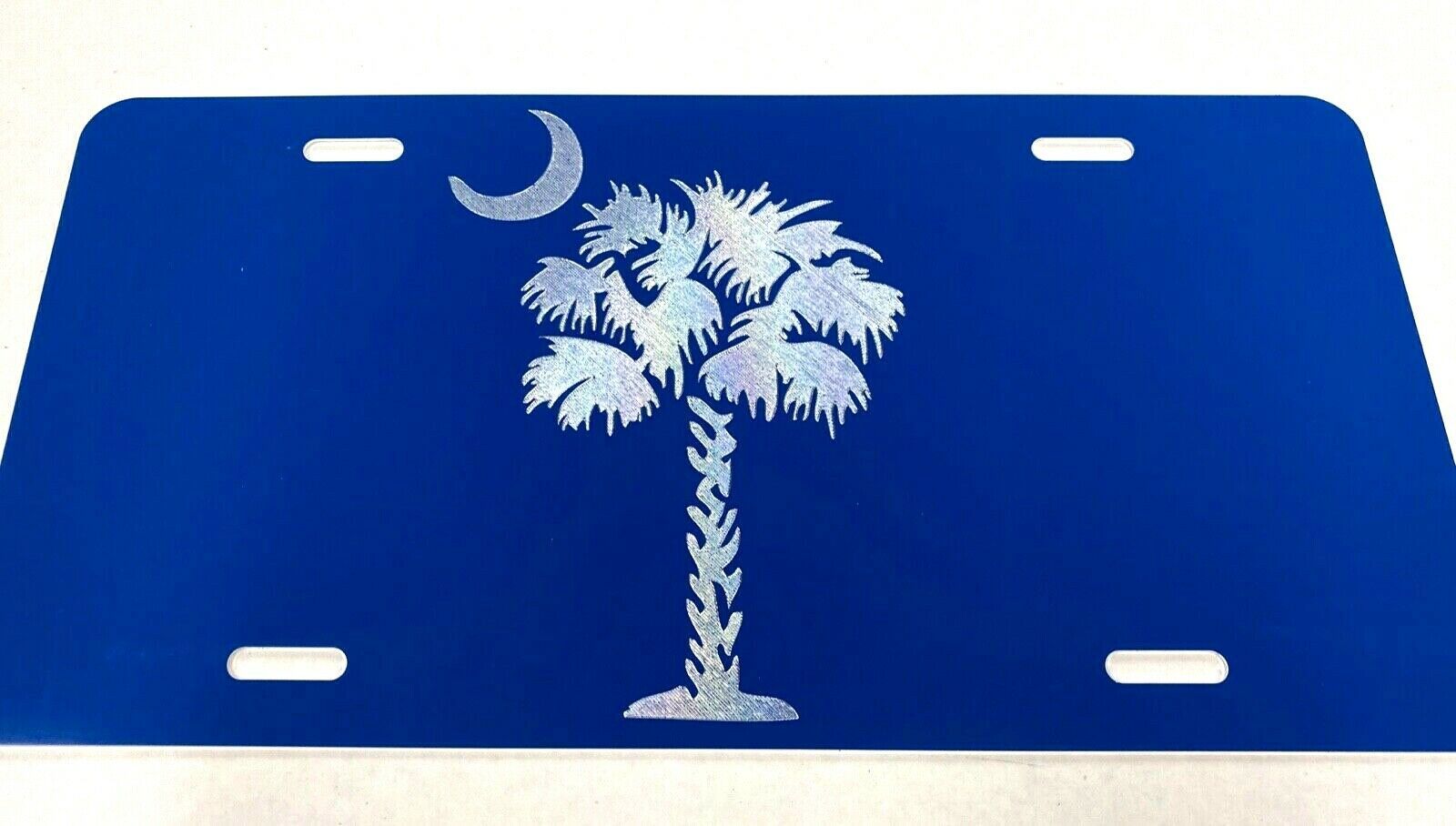 SC Palmetto Logo Car Tag Diamond Etched on Blue Aluminum License Plate