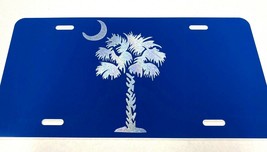 SC Palmetto Logo Car Tag Diamond Etched on Blue Aluminum License Plate - £17.40 GBP