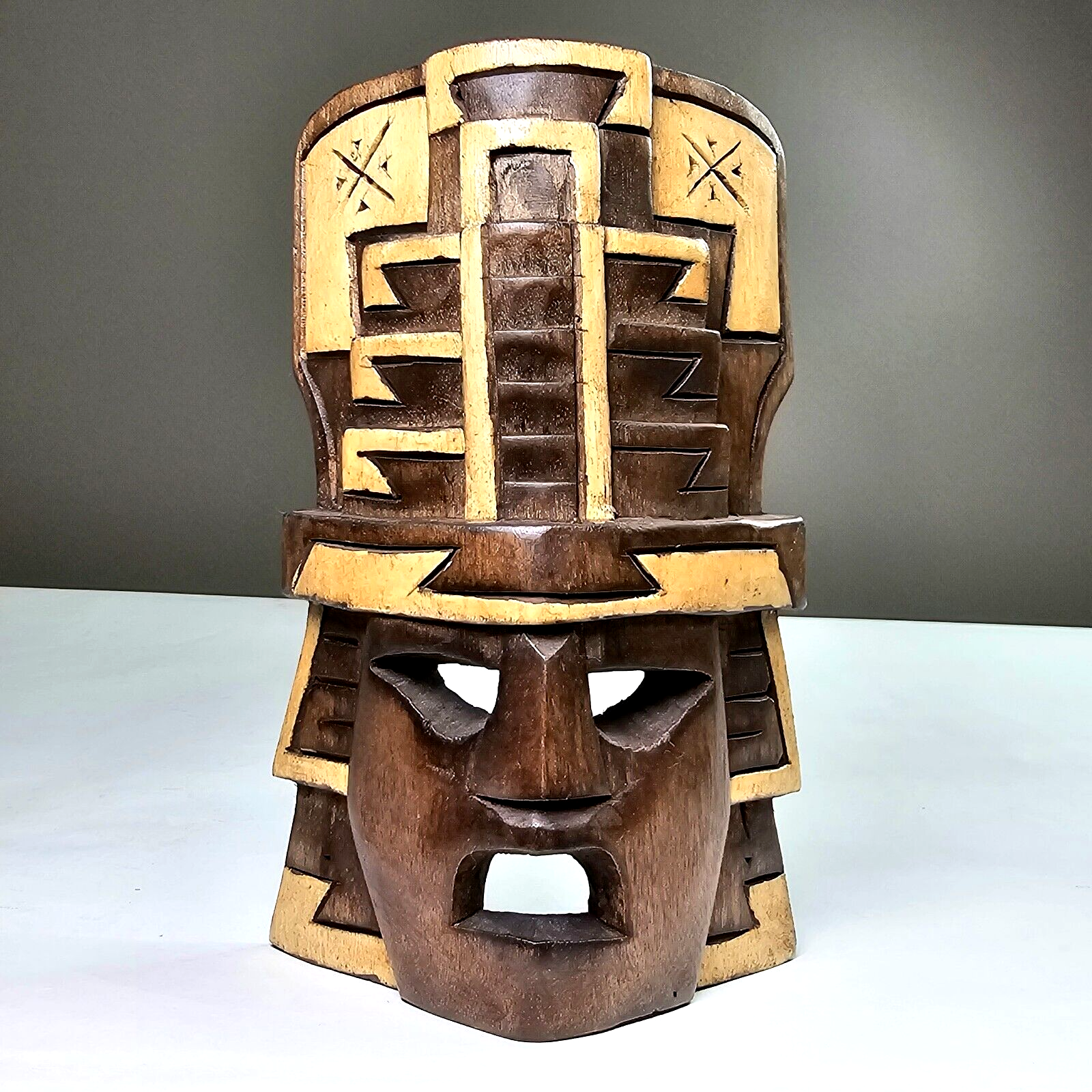 Primary image for Vintage Hand Carved Wood Tribal Mask 2 Tone Light and Dark Décor 7.25x4.5in