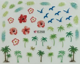 Nail Art 3D Decal Stickers Tropical Palm Trees Flowers Birds Feathers E250 - £2.65 GBP