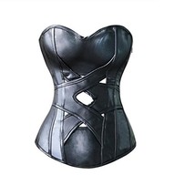 Black Faux Leather Goth Steampunk Corset Waist Training Overbust Bustier Costume - £50.07 GBP
