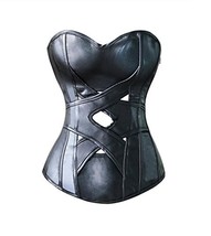 Black Faux Leather Goth Steampunk Corset Waist Training Overbust Bustier Costume - £47.04 GBP