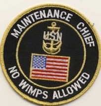 4&quot; Navy Maintenance Chief No Wimps Allowed Usa Flag Military Embroidered Patch - £29.66 GBP