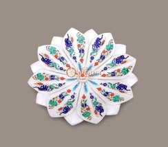 Marble White Fruit Storage Bowl Inlaid Lapis Marquetry Floral Design Home Décor - £2,324.13 GBP