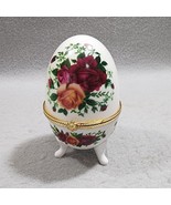 Red Orange Floral Roses Decorative Porcelain Glass Egg Footed Hinged Tri... - $162.62 MXN