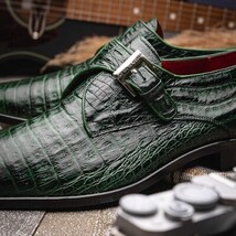 Rovigo Genuine Caiman Crocodile Monk Strap Forest Green image 8