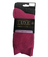 Luxe Cashmere Blend Wool 2 Pair Ladies Socks Diamond Pattern Pink Cable ... - £18.37 GBP