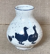 Rustic Miniature Country Duck Goose Speckled Vase Blue White  Cottagecore - $3.96