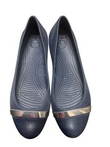 Crocs Ballet Flats Women&#39;s Sz 8 Blue /silver Cap Toe Slip On Comfort Shoes - $298.13 MXN