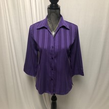 Joanna Blouse Womens Small Purple Silver Metallic Button Up Shirt - $14.70