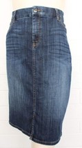 Chico&#39;s So Slimming 1.5 10 Dark Wash Denim Straight Skirt Pockets Knee L... - £18.17 GBP