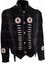 New Man&#39;s Western Style Real Suede Leather Jacket, Fringes Beads &amp; Bones-276 - £172.99 GBP