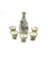Vintage Japanese Sake 6-Piece Set Bottle Cups Hand Painted Flower Art - $38.50