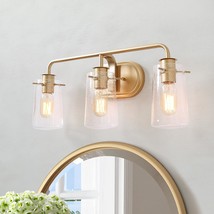 Gold Vanity Lights, 3-Light Modern Bathroom Light Fixture With Seeded Glass Shad - £99.96 GBP