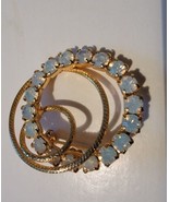 Vintage Gold Tone Interlocking Circles Brooch Pin Milky Gem Stone Rhines... - £23.12 GBP