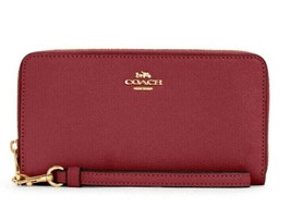 New Coach C3441 Long Zip Around Crossgrain Leather Wallet Cherry - £91.03 GBP