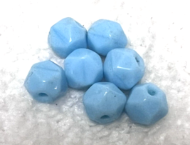 7 Vintage French Blue Glass Beads 1/4 in Faceted Round - $6.44
