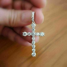 2.50Ct Simulated Round Cut Diamond Cross Pendant 14K White Gold Plated Silver - £90.29 GBP