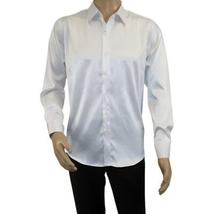 Men's Sports Shirt By Moderno Fancy Silky Satin Long Sleeves MJLS-143 White image 5