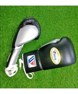 Winning Black Silver Lace-Up Boxing Gloves | Pro Training Sparring Leather - $130.00