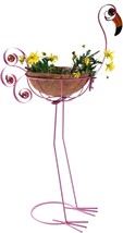 Pink Metal Flamingo With Basket Decorative Pots Containers Stand For Indoor - $42.98