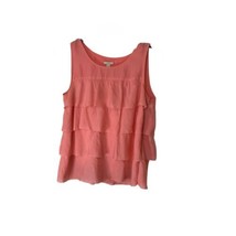 J Crew Coral Silk Tiered Ruffle Tank Blouse Size 6 Button Embellishment - £10.39 GBP