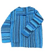 Handmade Women&#39;s Acrylic Knitted Open Cardigan Sweater Blue Stripe 2XL C... - $61.27 CAD
