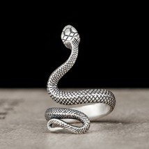 MKENDN Vintage 100% 925 Sterling Silver Snake Ring For Men and Women Gothic Stre - £23.00 GBP