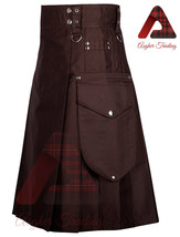 Men&#39;s Utility Kilt Brown Utility Hybrid Kilt 100% Cotton Cargo Pocket kilts - £39.83 GBP