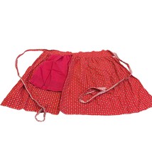 Vintage Red Handmade Apron 1 Pocket Attached Hand Towel Cotton 18 inch Long - £22.34 GBP