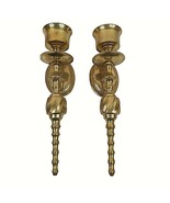 Vintage Brass Wall Sconces Candle Holders Upper Deck Single Arm 11&quot; Set ... - £25.90 GBP