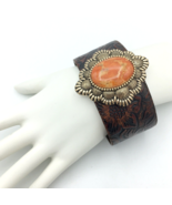 BARSE orange sponge coral brass &amp; brown embossed leather cuff bracelet -... - £27.36 GBP
