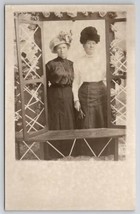 RPPC Two Edwardian Women Big Hats Faux Garden Window Studio Prop Postcard B30 - £10.35 GBP