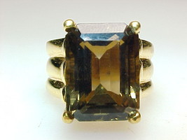 HUGE SMOKY TOPAZ RING in Gold Vermeil - Size 8 1/4 - GORGEOUS - FREE SHI... - £178.30 GBP