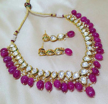 VeroniQ Trends- Designer Gold Plated Faux Emerald/Pink Gemstone Kundan Necklace  - £75.92 GBP