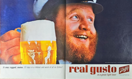 REAL GUSTO - SCHLITZ beer - Sea Captain - Double Ad - 1964 Vintage print ad - $17.87